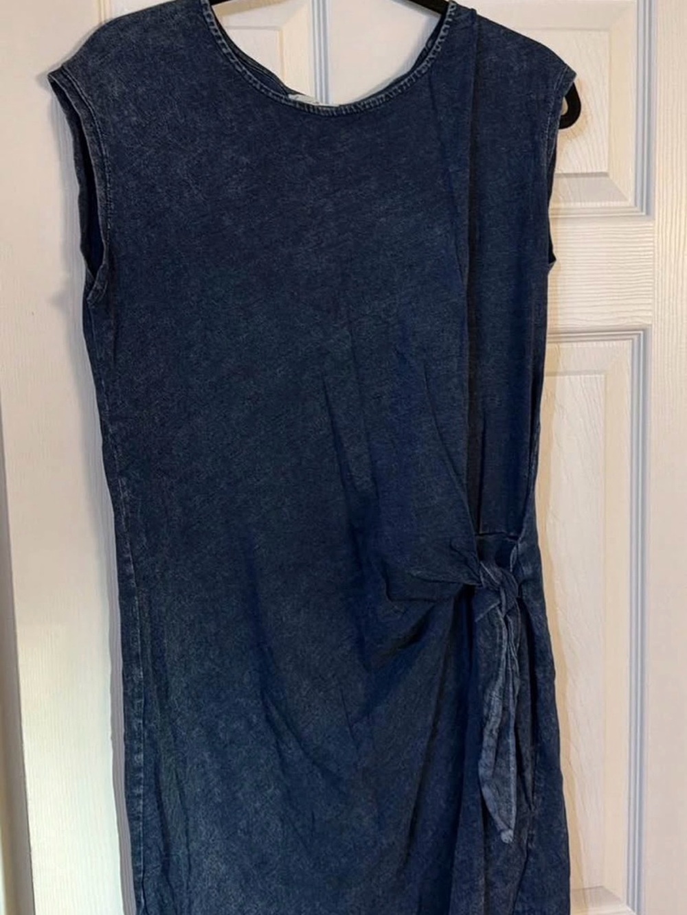 Jane and Delancey Sleeveless Tie-Waist Denim-Look Top - Navy